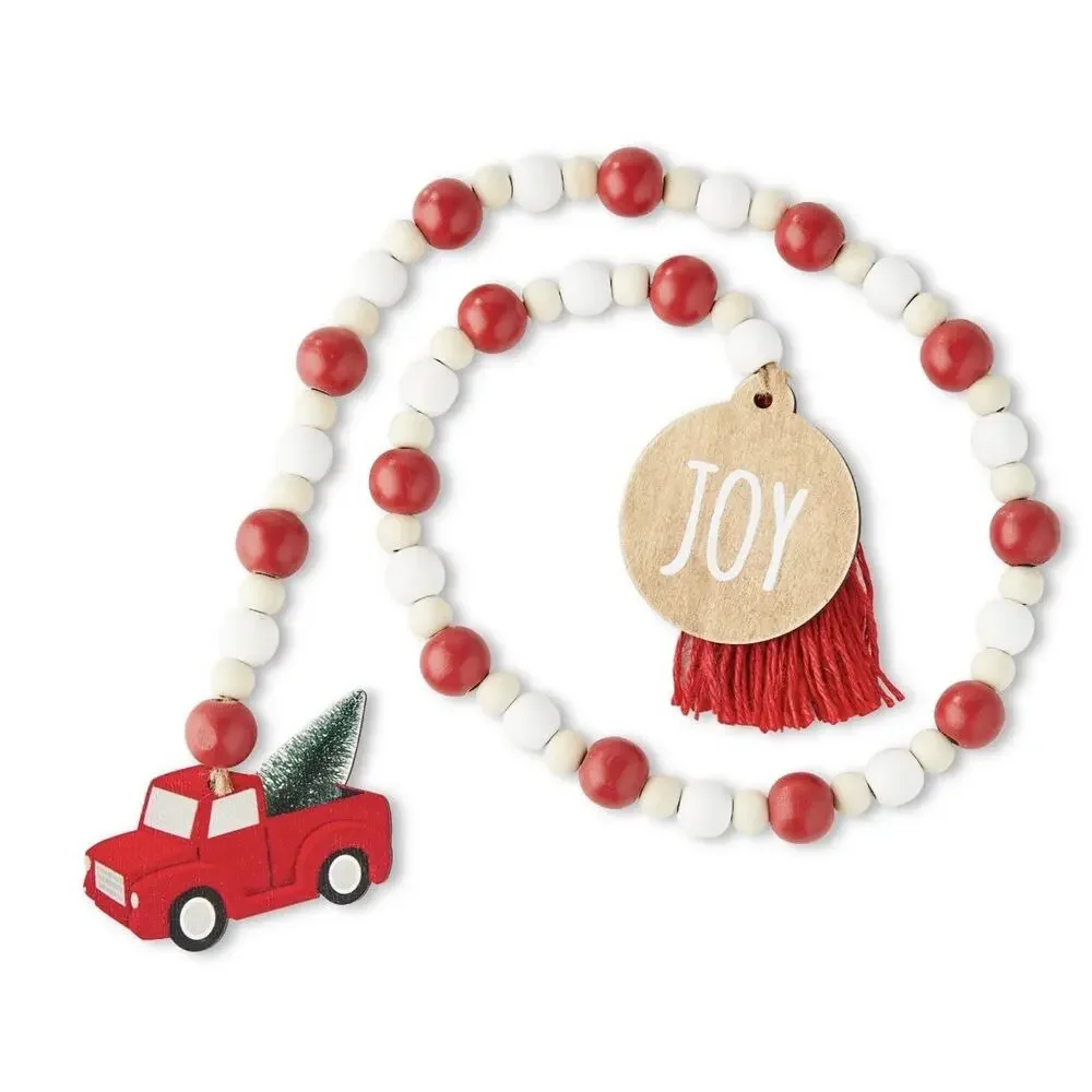 NEW Set 3 Christmas Garland Wood Beads Green Red White Tabletop Decor ea. 36